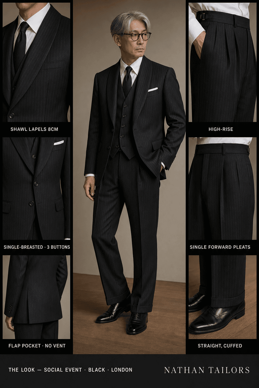 black single-breasted online custom suit — designed at RemoteSuit, made to measure online