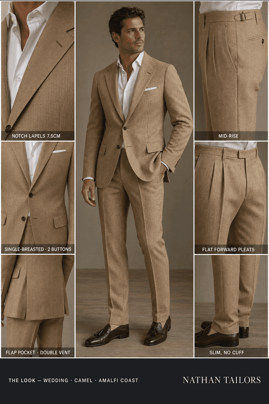 camel single-breasted online custom suit — designed at RemoteSuit, made to measure online