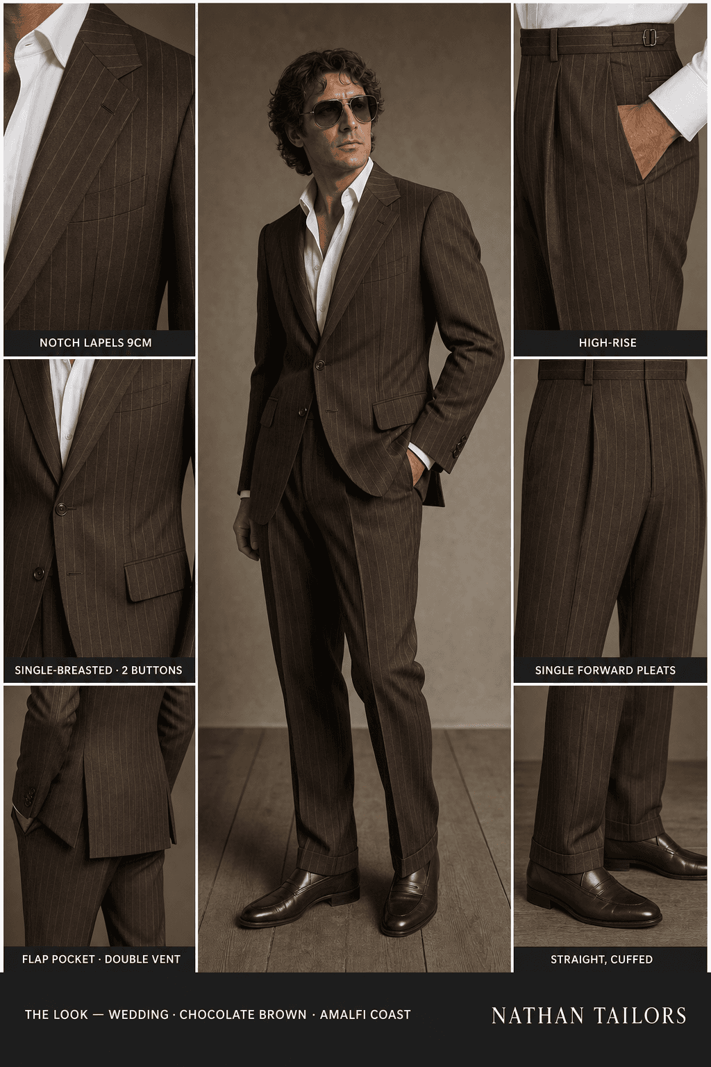chocolate brown pinstripe single-breasted online custom suit — designed at RemoteSuit, made to measure online