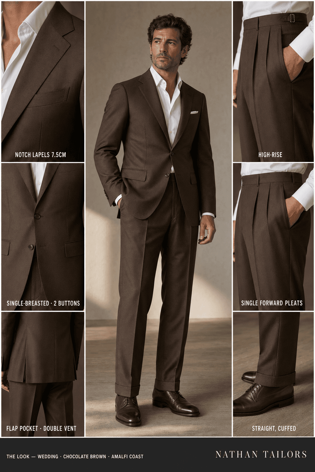 chocolate brown single-breasted online custom suit — designed at RemoteSuit, made to measure online