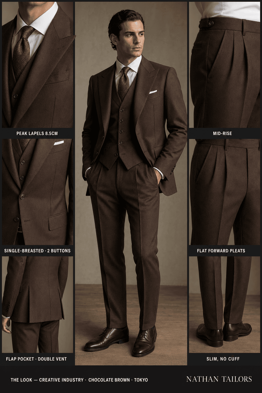 chocolate brown single-breasted online custom suit — designed at RemoteSuit, made to measure online