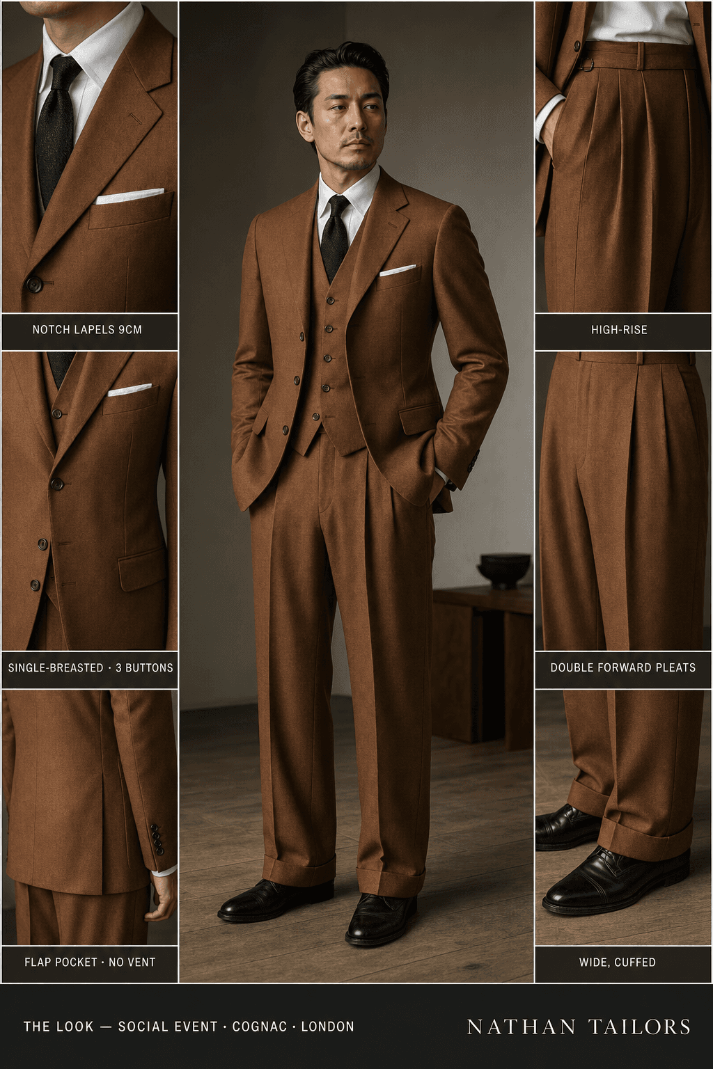 cognac single-breasted notch-lapel online custom suit — designed online at RemoteSuit. Made-to-measure online custom suit available from $109.