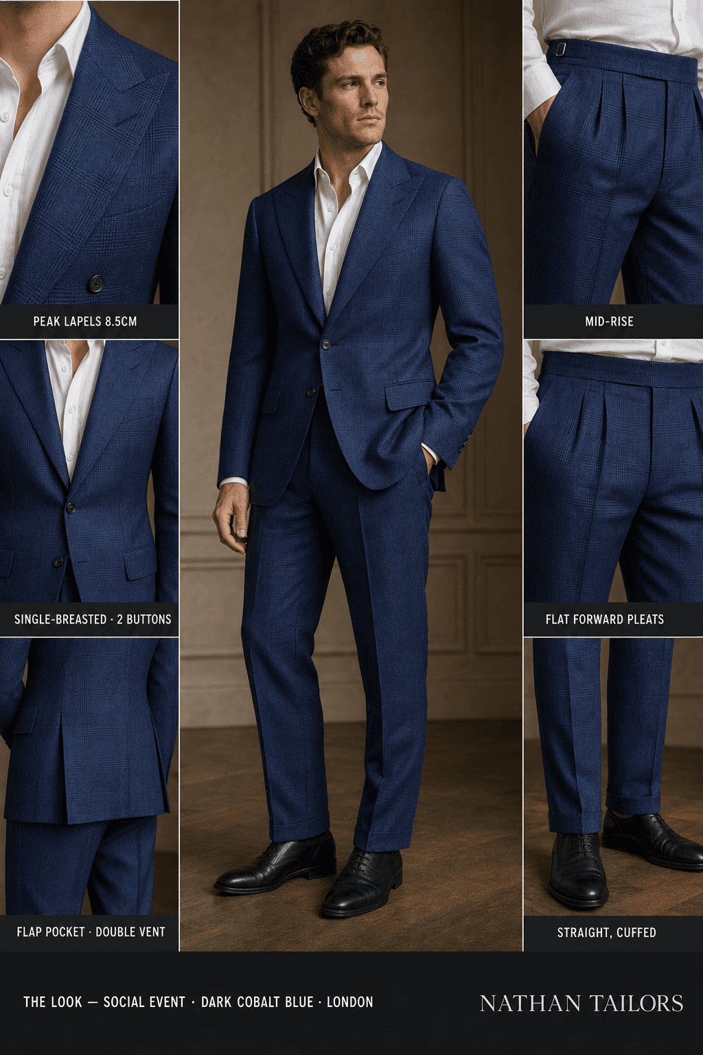 Dark cobalt blue glen_plaid single-breasted online custom suit — designed at RemoteSuit, made to measure online