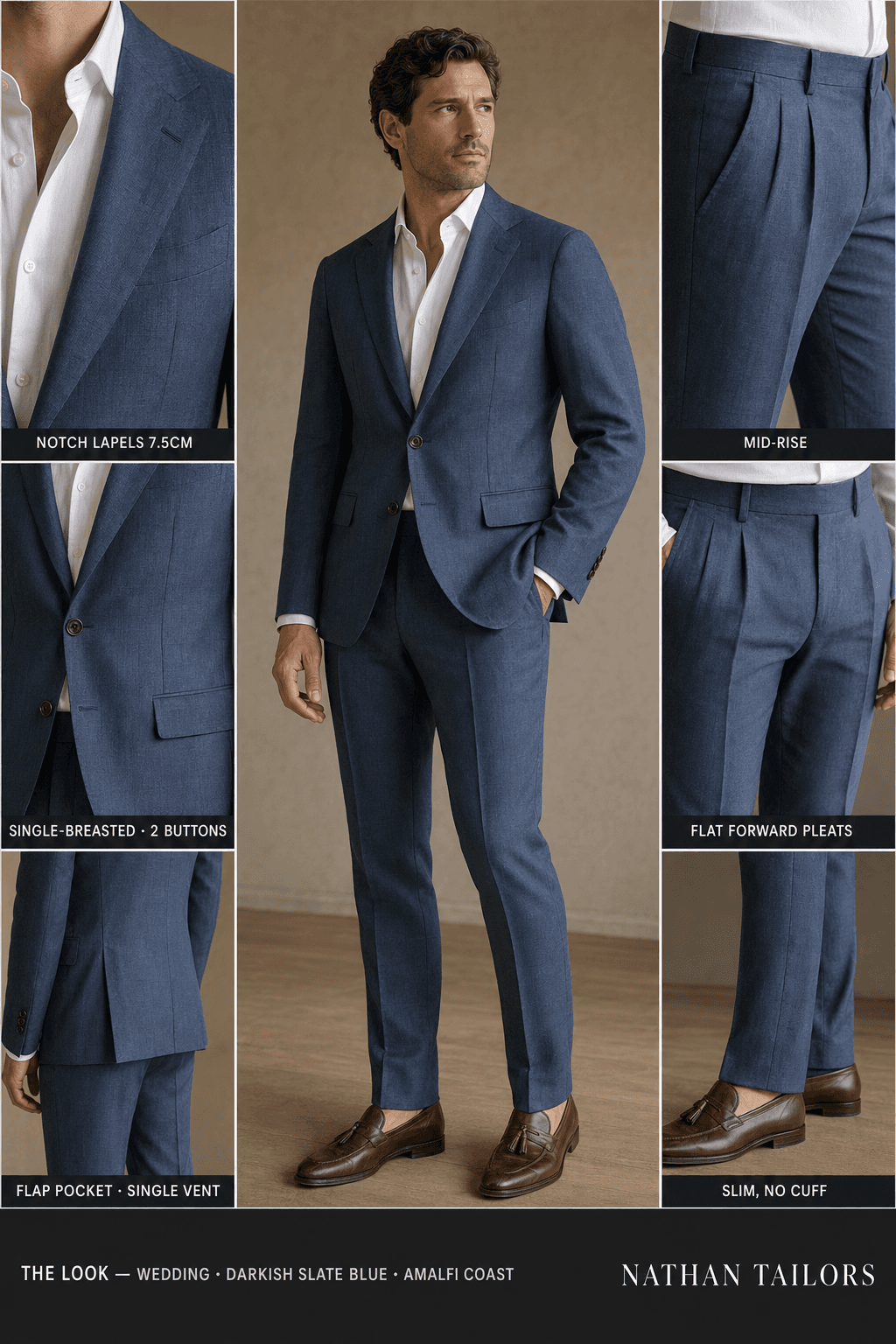 Darkish slate blue single-breasted online custom suit — designed at RemoteSuit, made to measure online