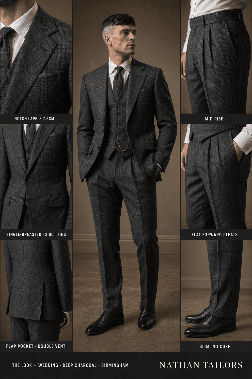 deep charcoal glen plaid single-breasted notch-lapel online custom suit — designed online at RemoteSuit. Made-to-measure online custom suit available from $109.