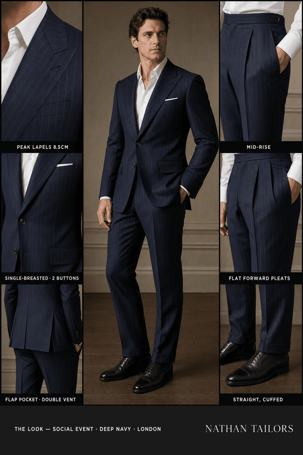 deep navy pinstripe single-breasted online custom suit — designed at RemoteSuit, made to measure online