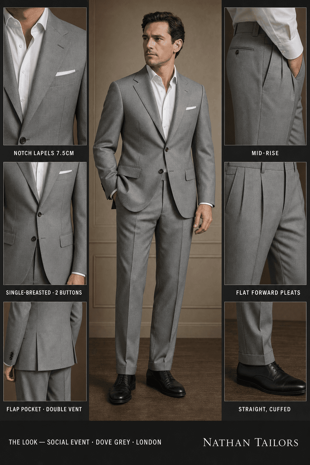 dove grey single-breasted notch-lapel online custom suit — designed online at RemoteSuit. Made-to-measure online custom suit available from $109.