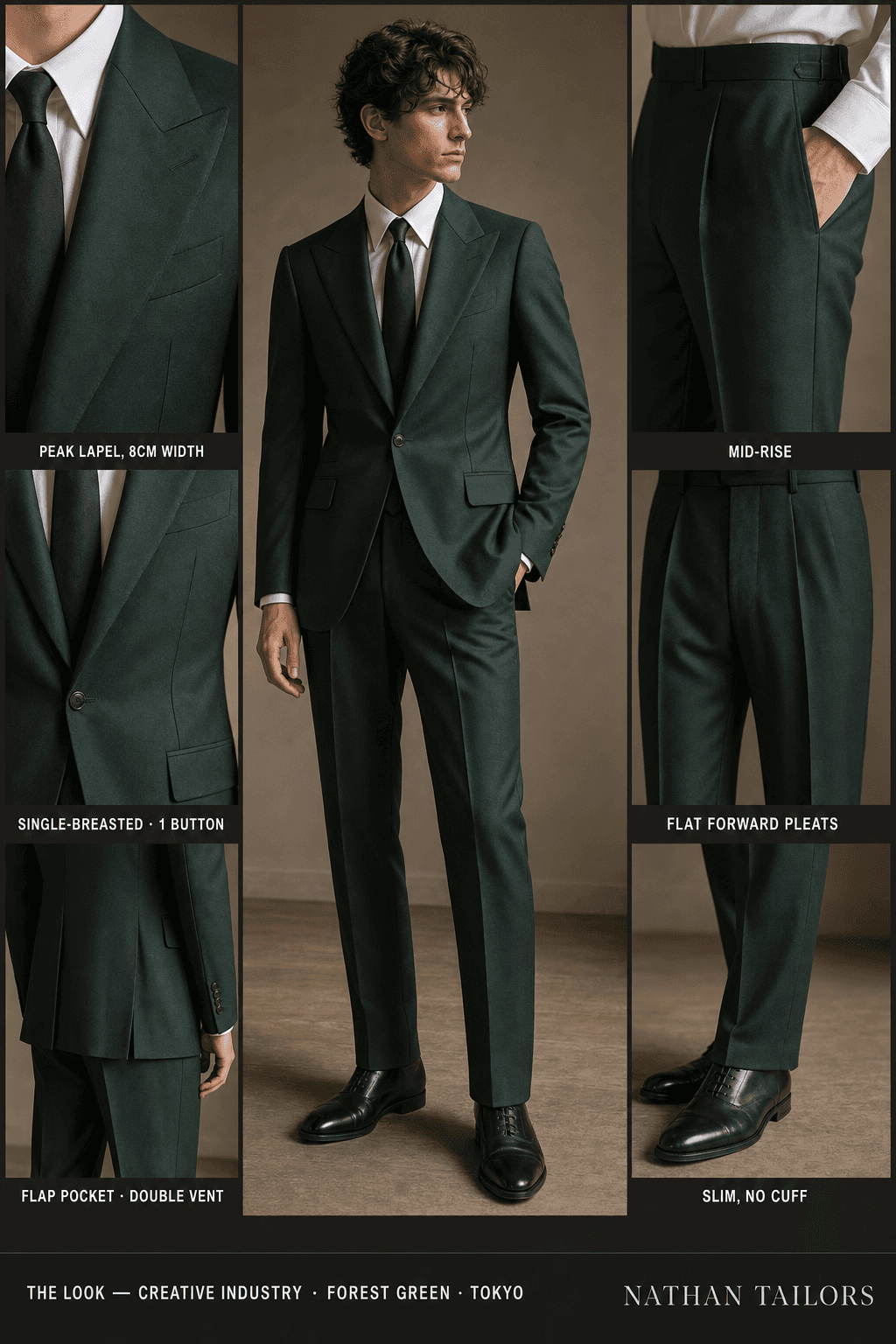 forest green single-breasted notch-lapel online custom suit — designed online at RemoteSuit. Made-to-measure online custom suit available from $109.