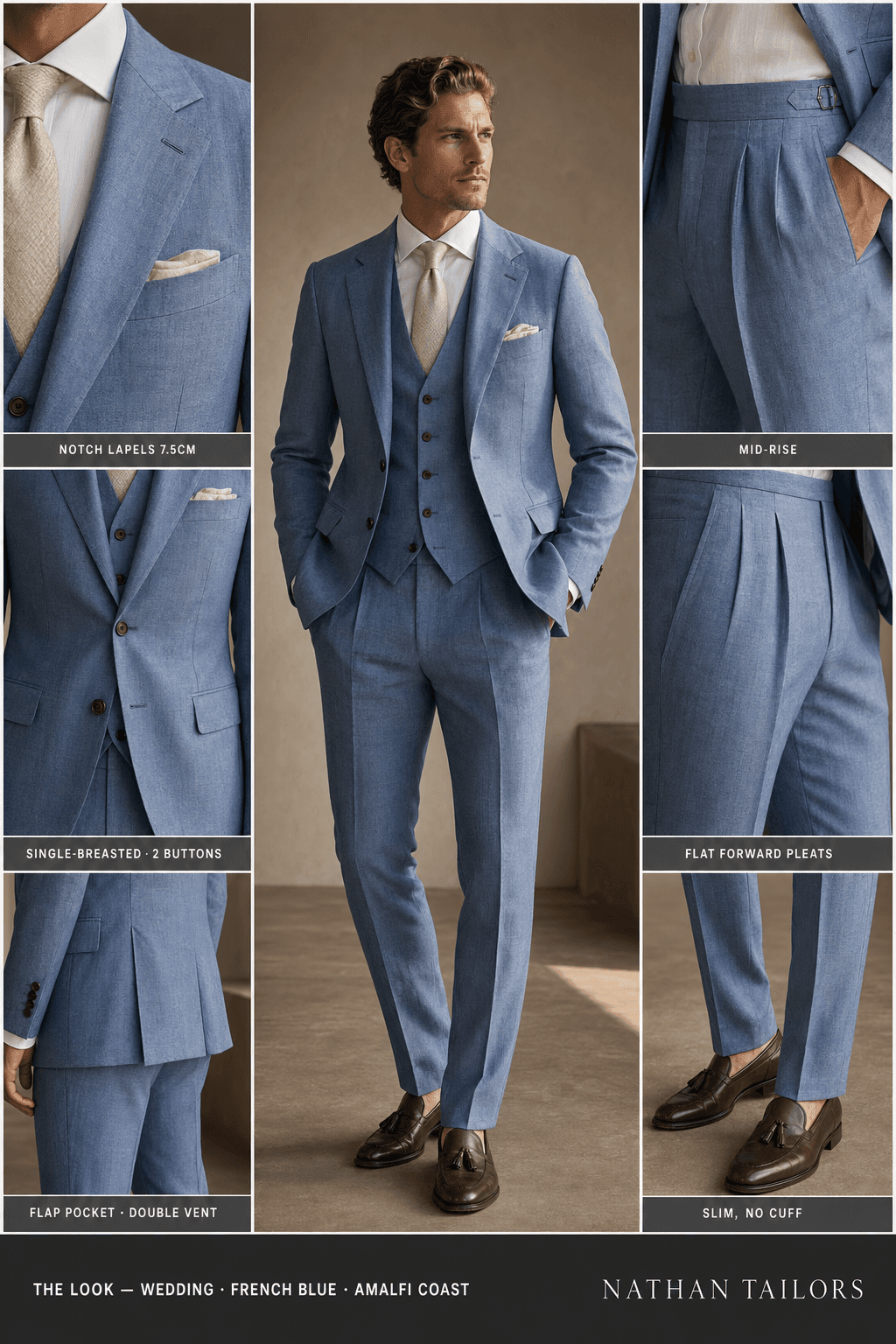 french blue single-breasted notch-lapel online custom suit — designed online at RemoteSuit. Made-to-measure online custom suit available from $109.