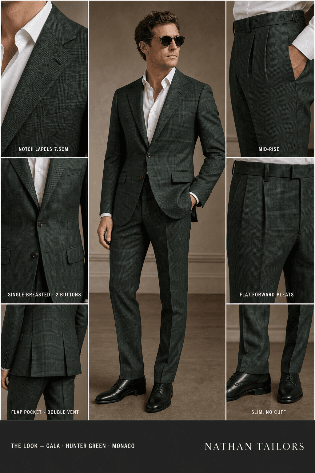 hunter green glen plaid single-breasted notch-lapel online custom suit — designed online at RemoteSuit. Made-to-measure online custom suit available from $109.