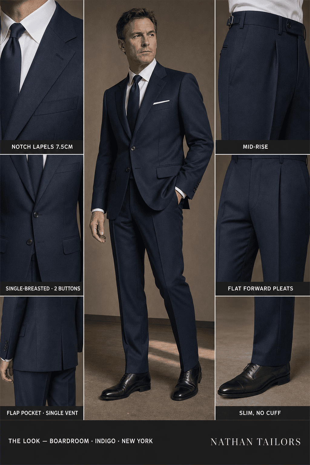 indigo single-breasted notch-lapel online custom suit — designed online at RemoteSuit. Made-to-measure online custom suit available from $109.