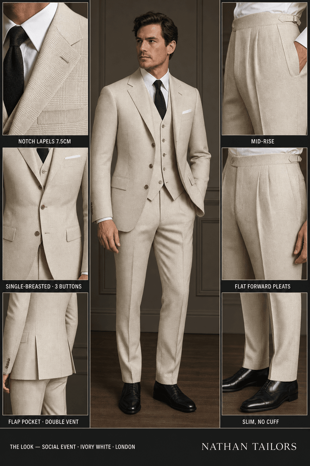 ivory white glen plaid single-breasted notch-lapel online custom suit — designed online at RemoteSuit. Made-to-measure online custom suit available from $109.