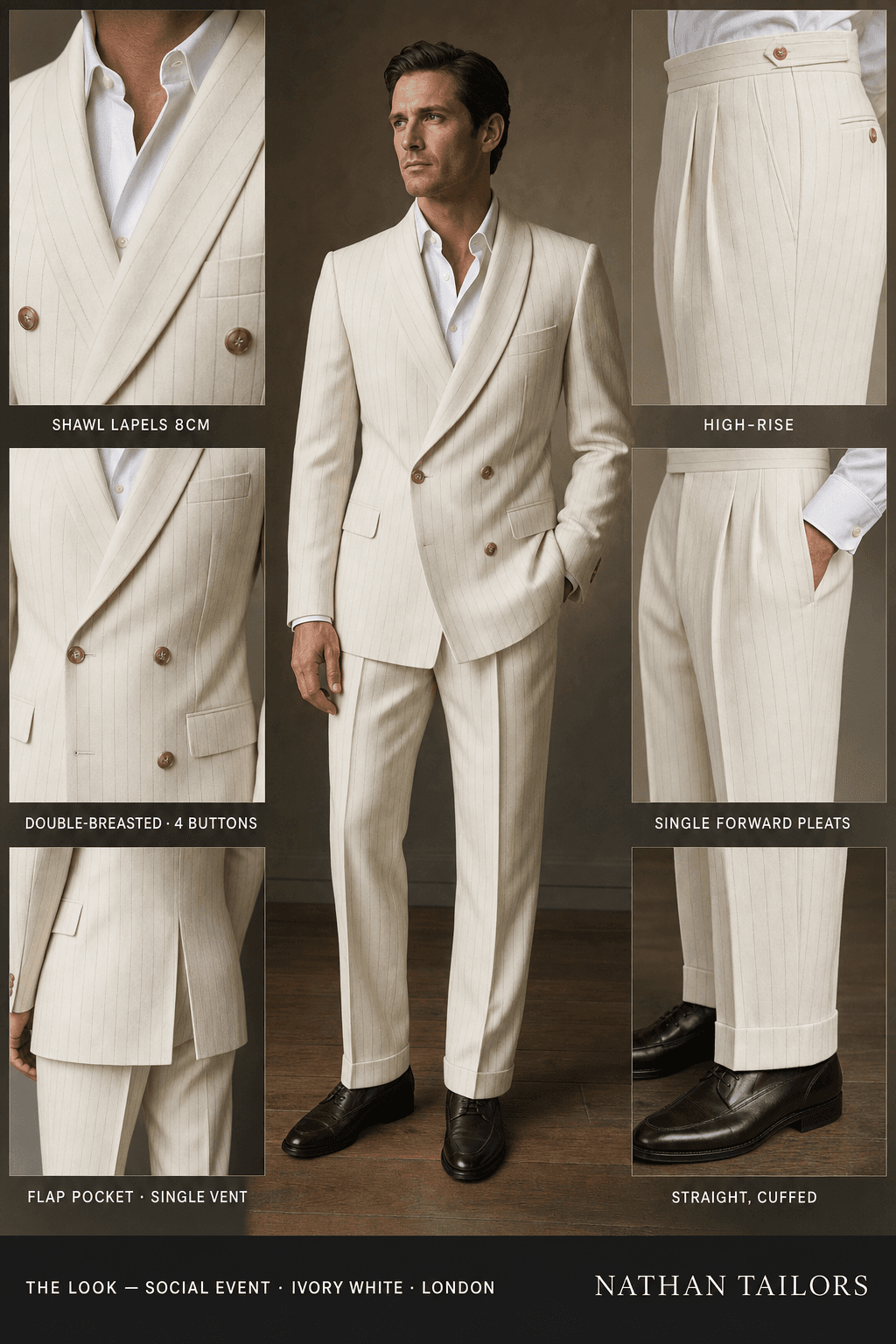 ivory white pinstripe double-breasted online custom suit — designed at RemoteSuit, made to measure online