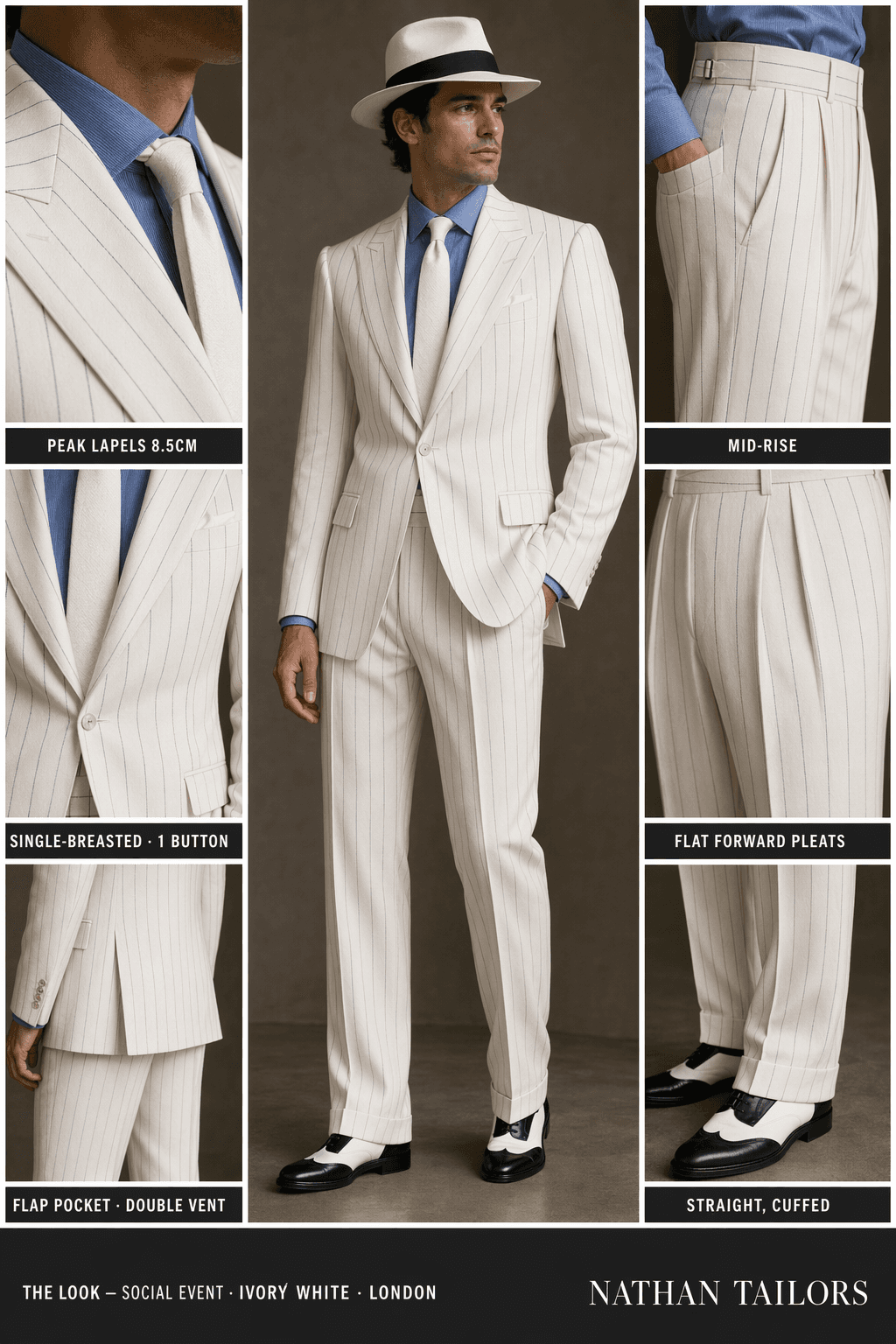 ivory white single-breasted peak-lapel online custom suit — designed online at RemoteSuit. Made-to-measure online custom suit available from $109.