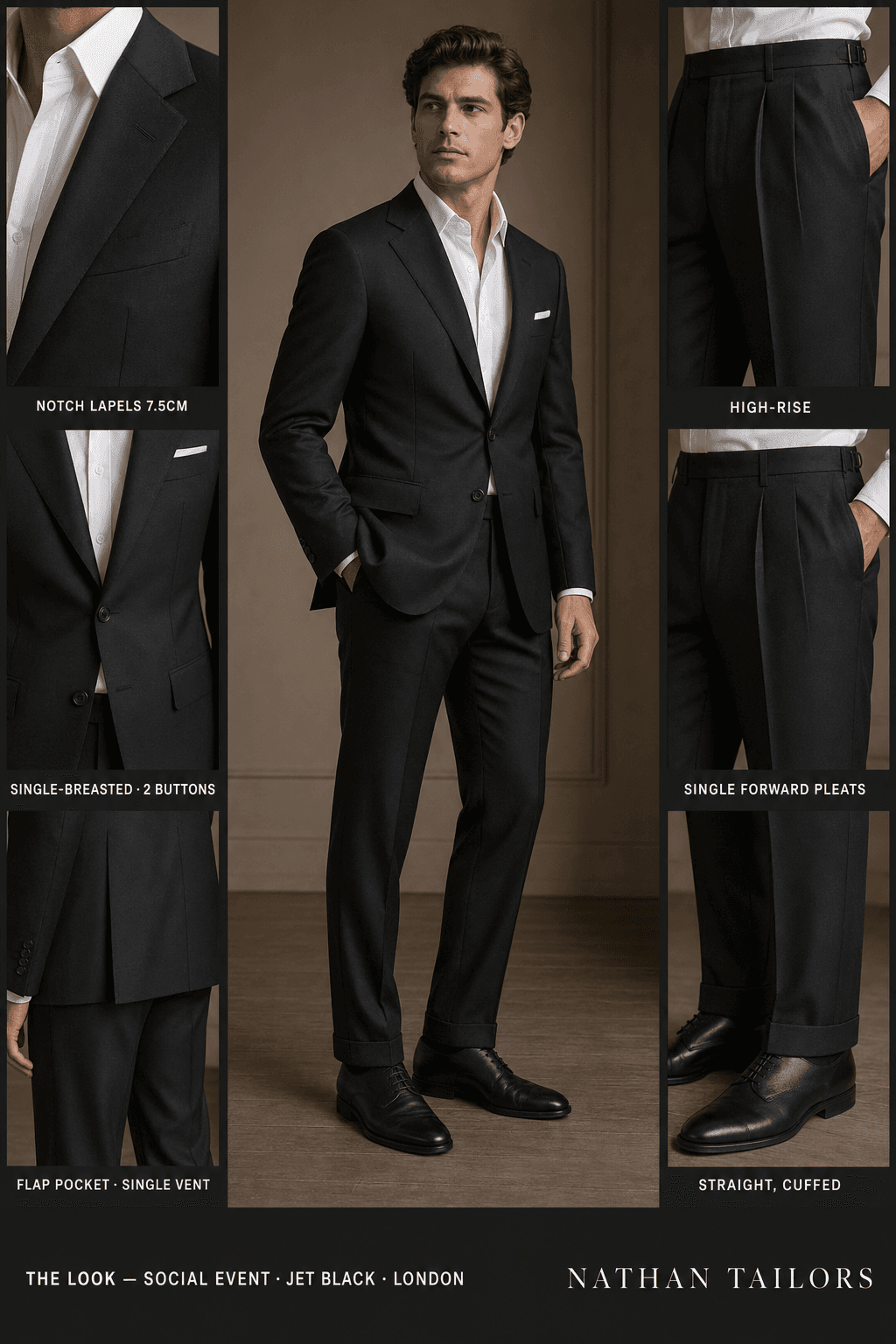 jet black single-breasted online custom suit — RemoteSuit made-to-measure design