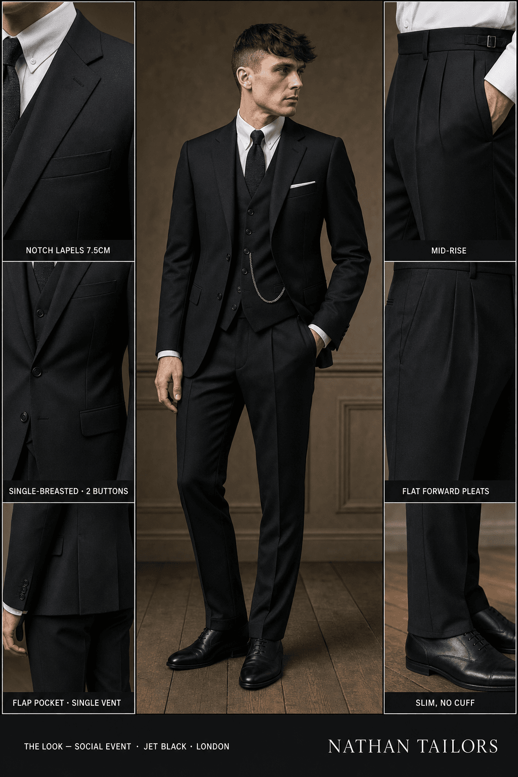 jet black single-breasted notch-lapel online custom suit — designed online at RemoteSuit. Made-to-measure online custom suit available from $109.