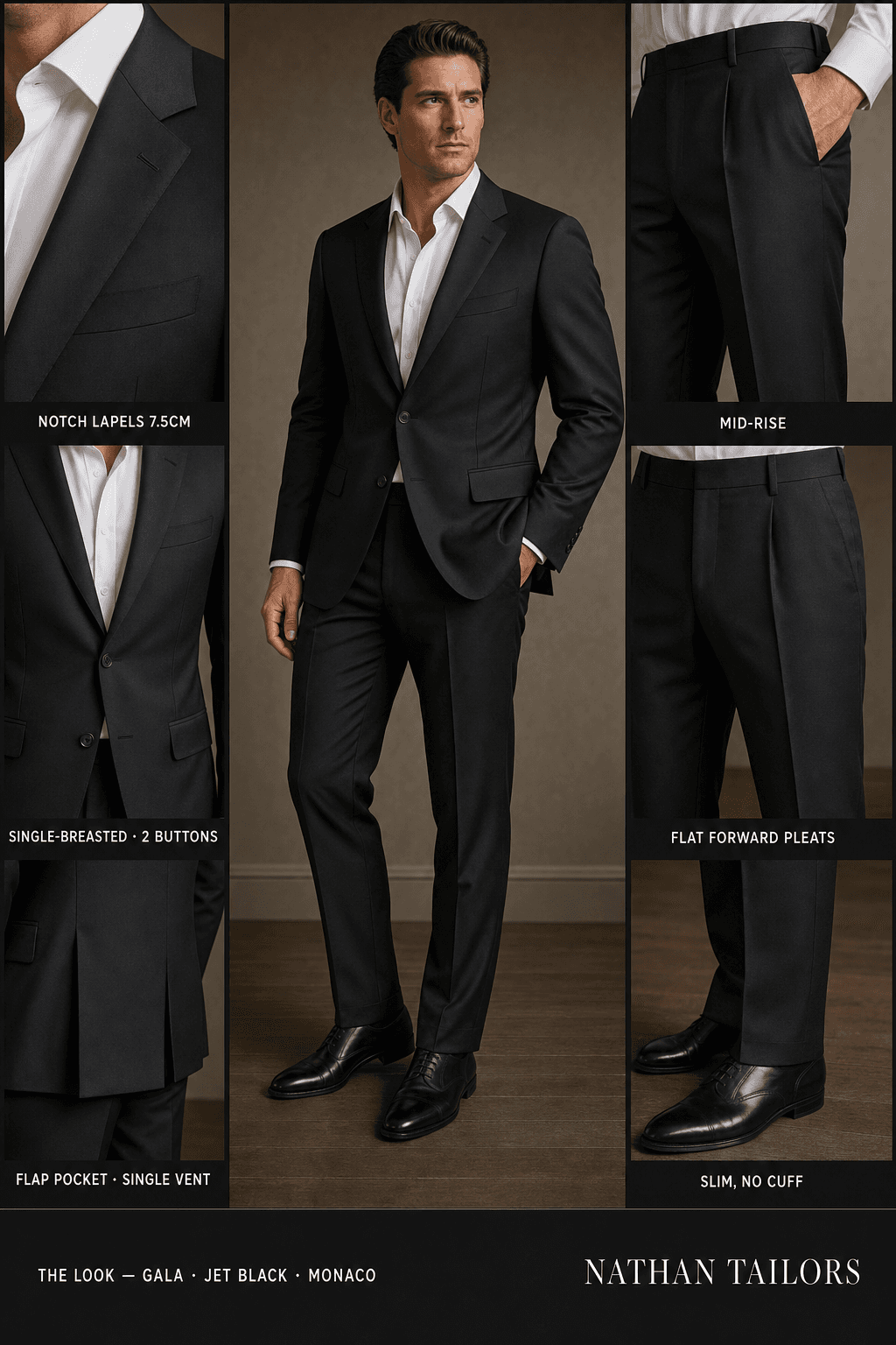 jet black single-breasted online custom suit — designed at RemoteSuit, made to measure online
