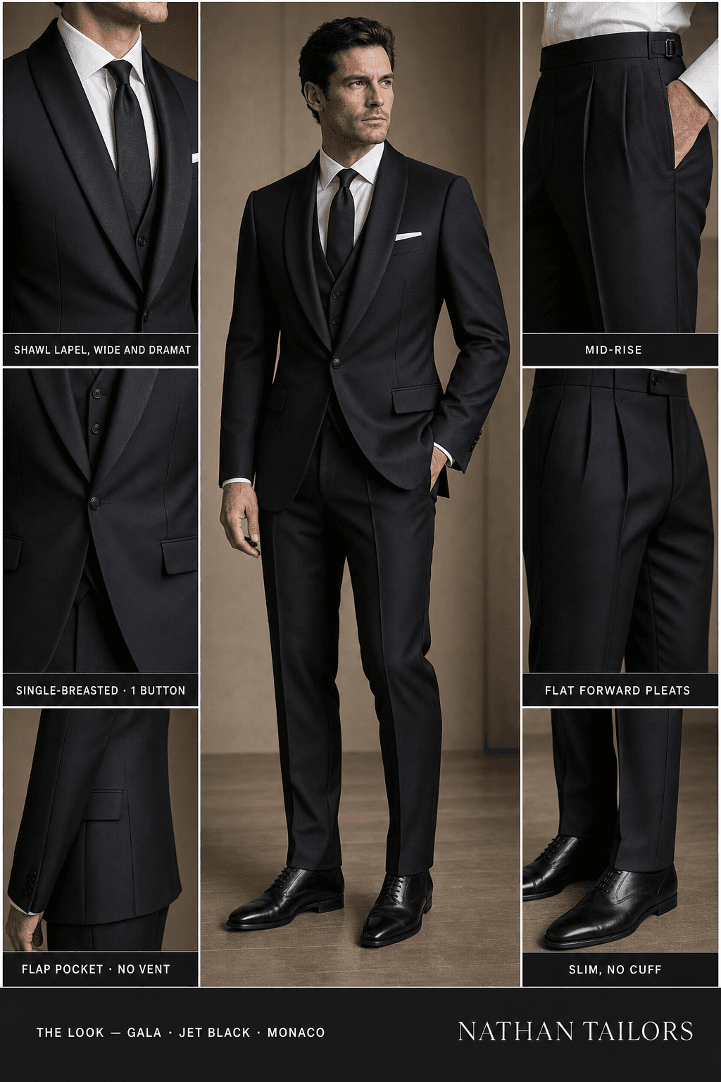 jet black single-breasted notch-lapel online custom suit — designed online at RemoteSuit. Made-to-measure online custom suit available from $109.