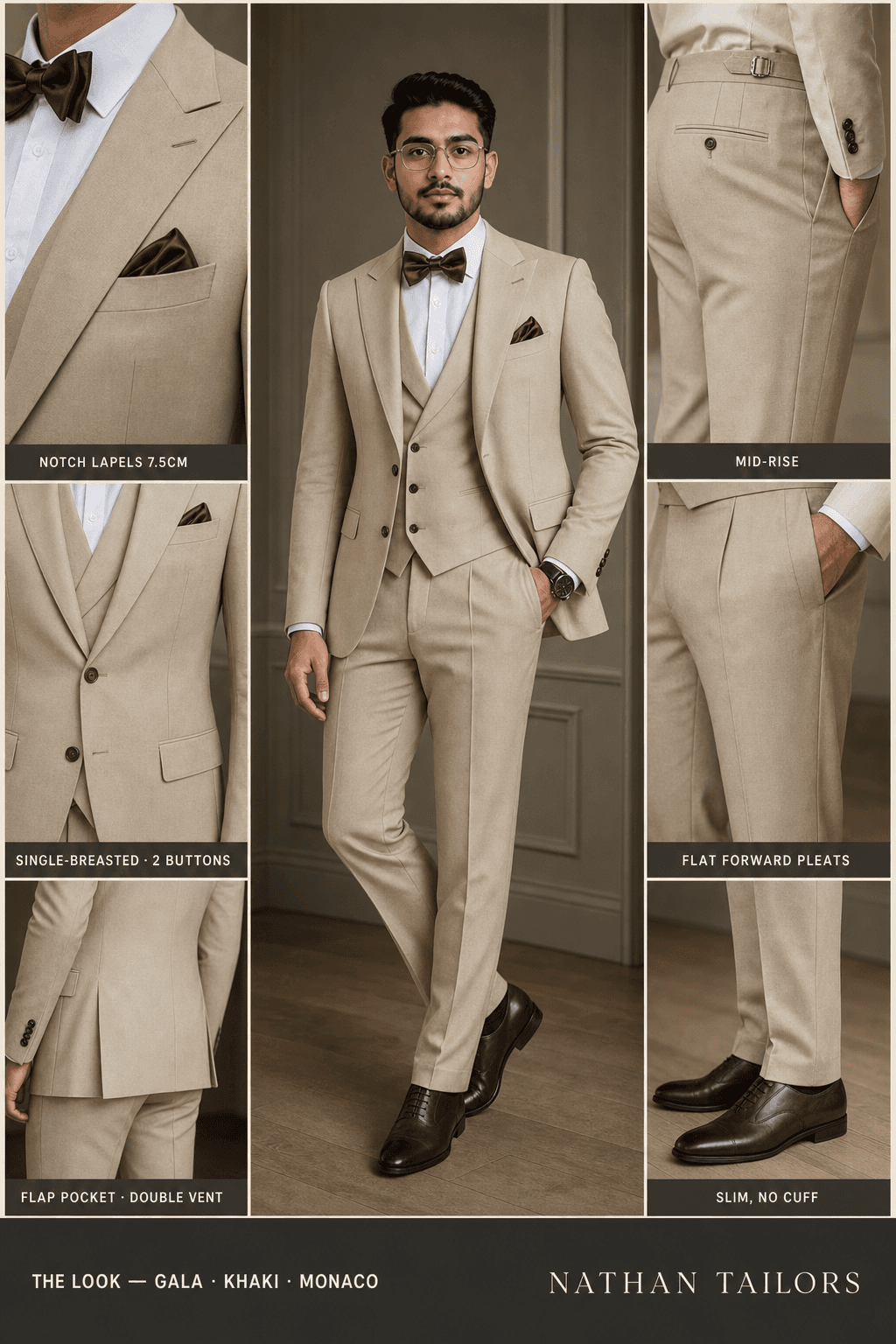 khaki single-breasted notch-lapel online custom suit — designed online at RemoteSuit. Made-to-measure online custom suit available from $109.