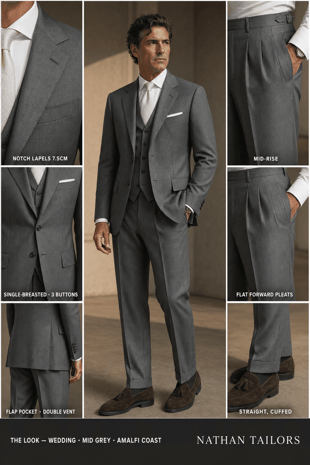 mid grey single-breasted online custom suit — designed at RemoteSuit, made to measure online