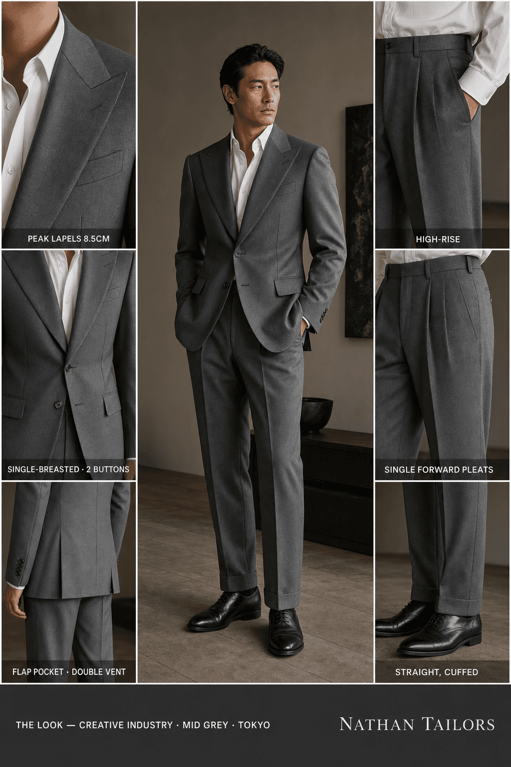 mid grey single-breasted online custom suit — designed at RemoteSuit, made to measure online