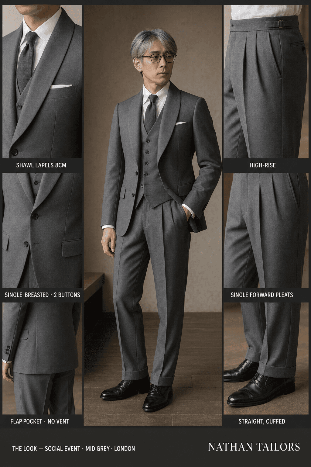 mid grey single-breasted online custom suit — designed at RemoteSuit, made to measure online