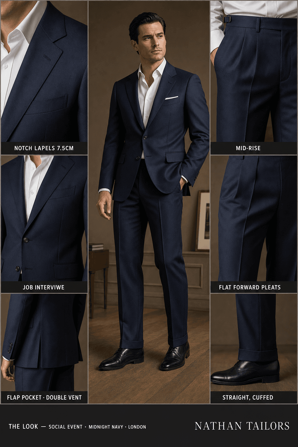 midnight navy single-breasted notch-lapel online custom suit — designed online at RemoteSuit. Made-to-measure online custom suit available from $109.