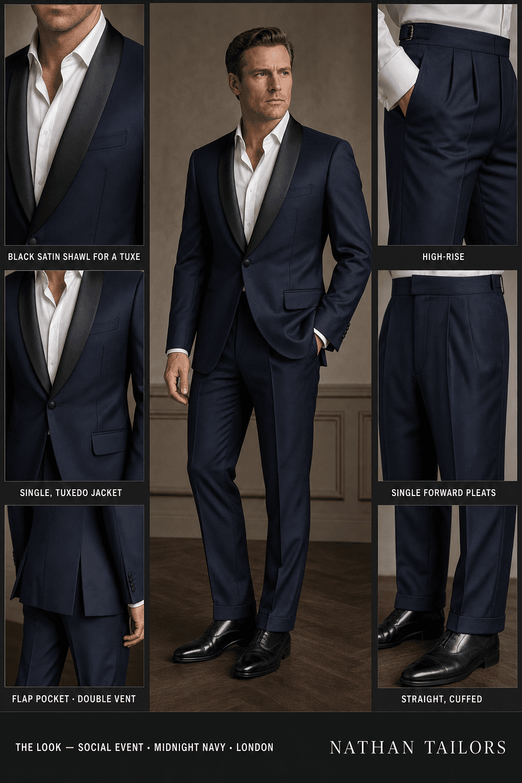 midnight navy single-breasted notch-lapel online custom suit — designed online at RemoteSuit. Made-to-measure online custom suit available from $109.