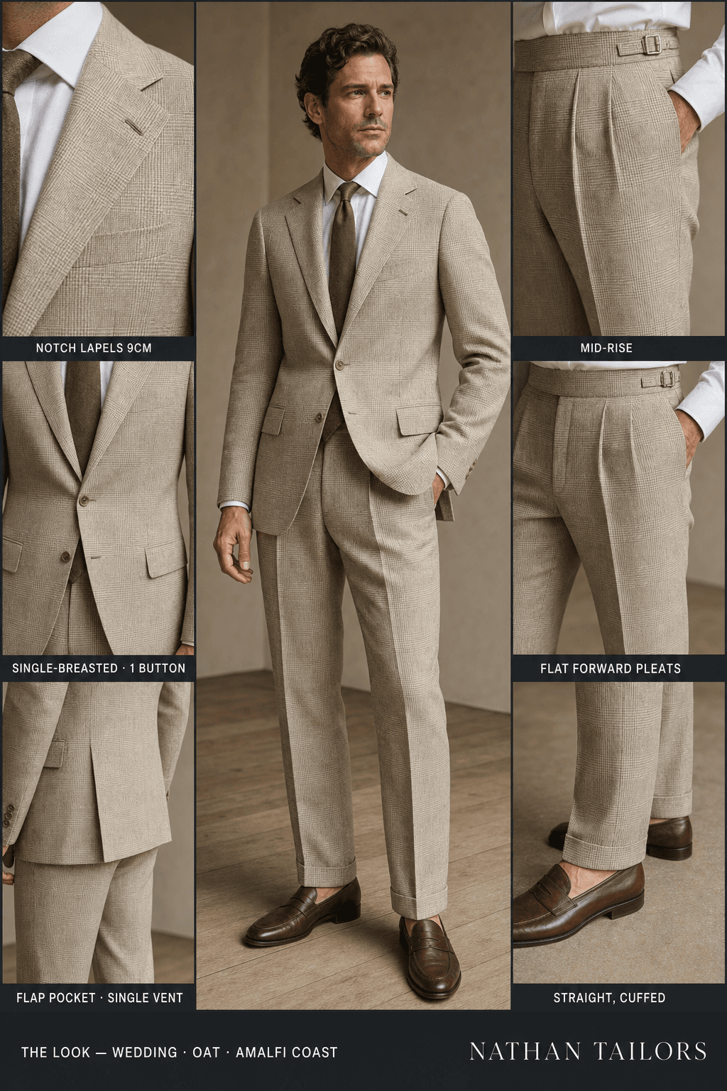 oat glen plaid single-breasted notch-lapel online custom suit — designed online at RemoteSuit. Made-to-measure online custom suit available from $109.