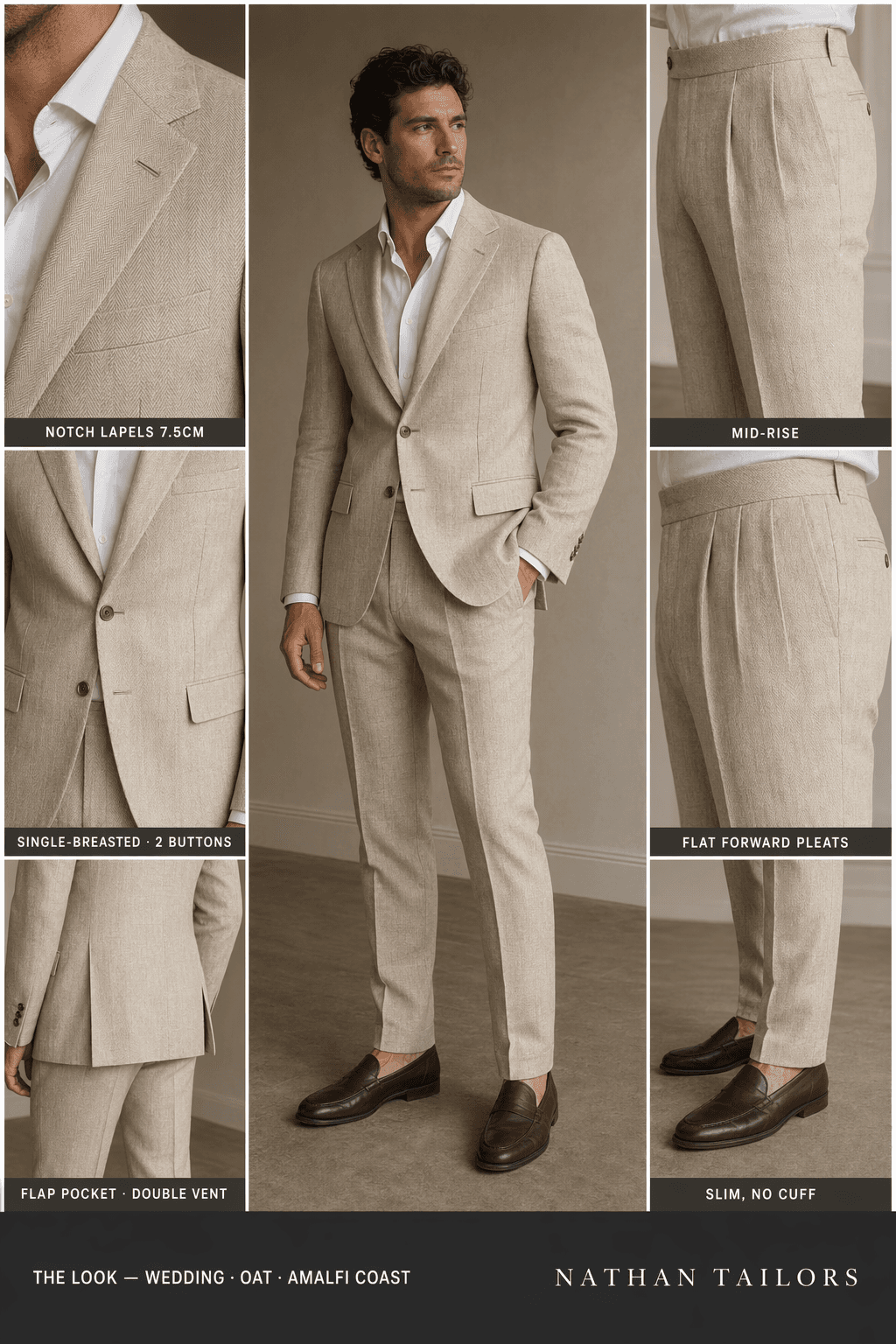 oat herringbone single-breasted notch-lapel online custom suit — designed online at RemoteSuit. Made-to-measure online custom suit available from $109.