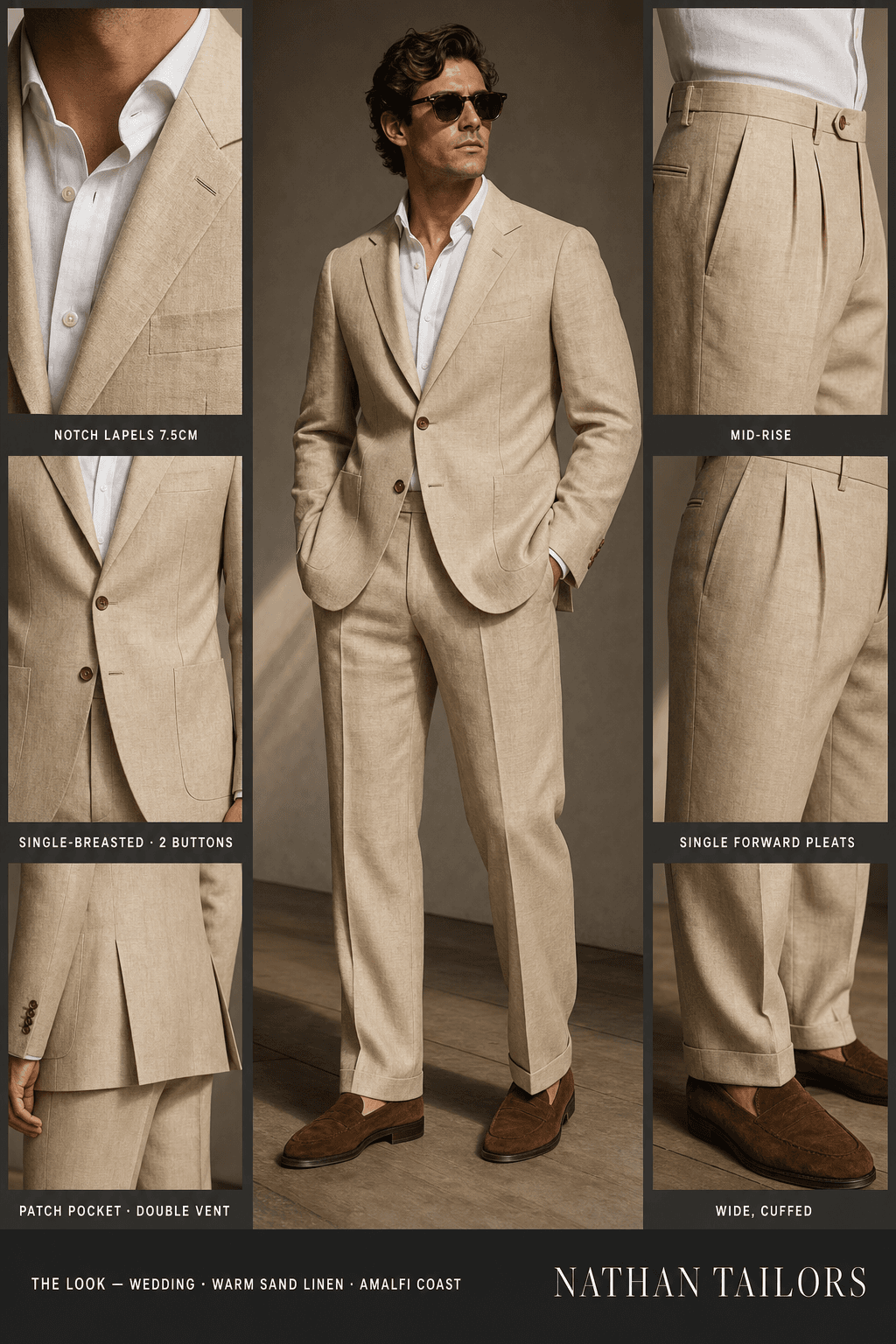 warm sand linen single-breasted online custom suit — designed at RemoteSuit, made to measure online