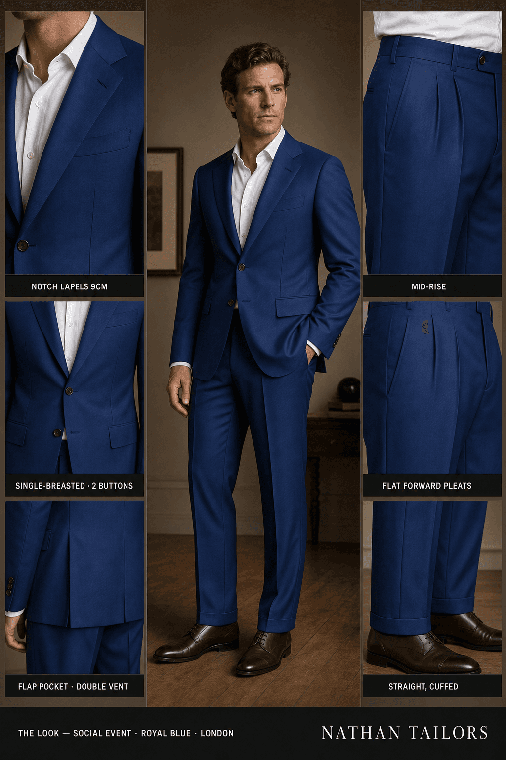royal blue single-breasted notch-lapel online custom suit — designed online at RemoteSuit. Made-to-measure online custom suit available from $109.