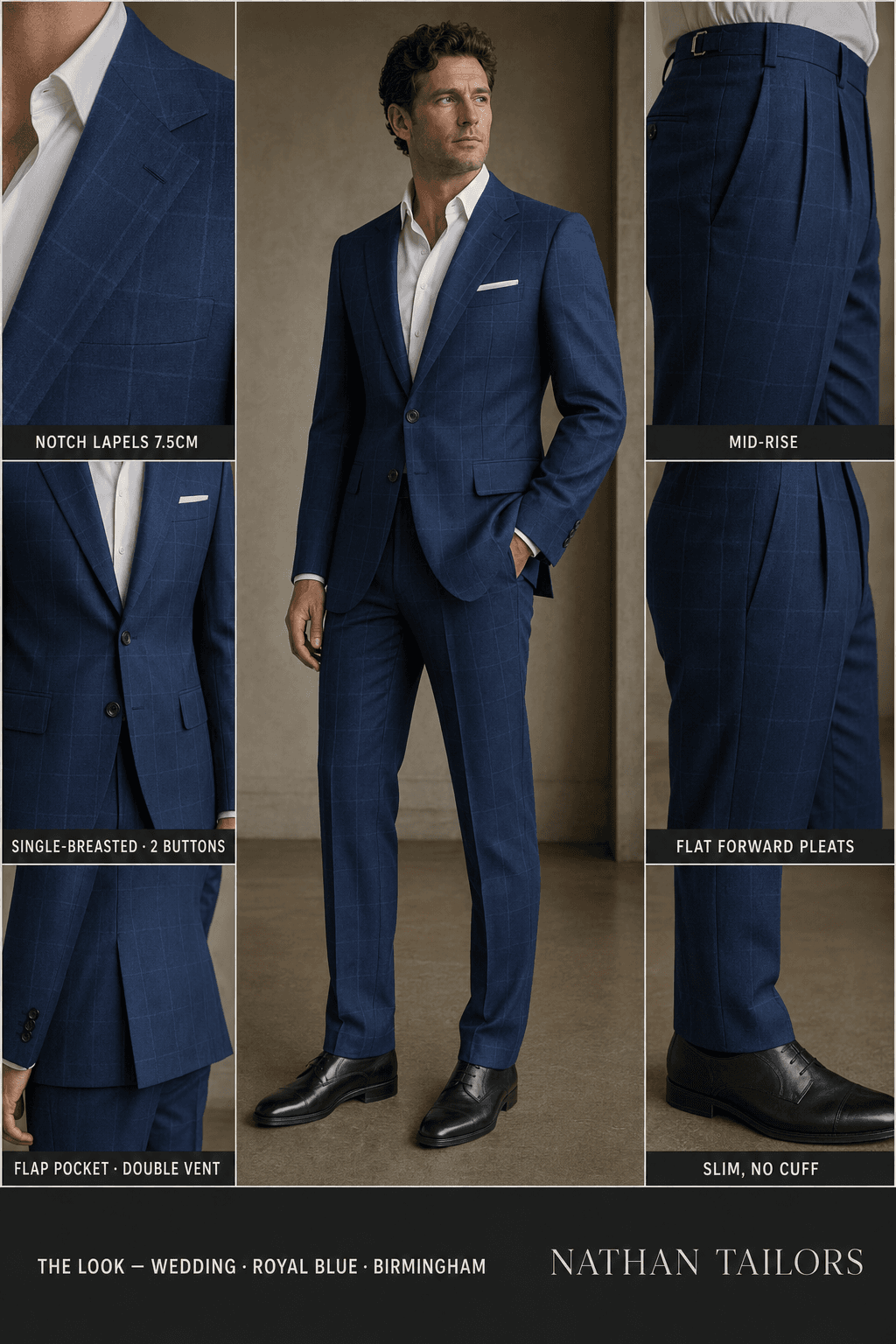 royal blue windowpane single-breasted online custom suit — designed at RemoteSuit, made to measure online