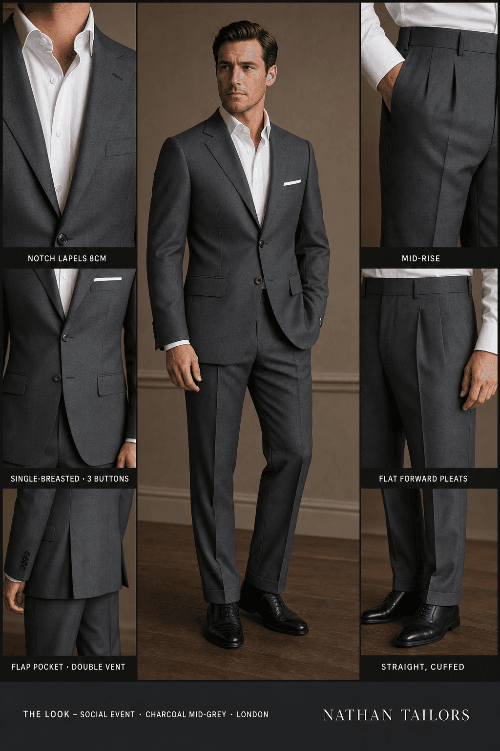 charcoal mid-grey single-breasted notch-lapel online custom suit — designed online at RemoteSuit. Made-to-measure online custom suit available from $109.