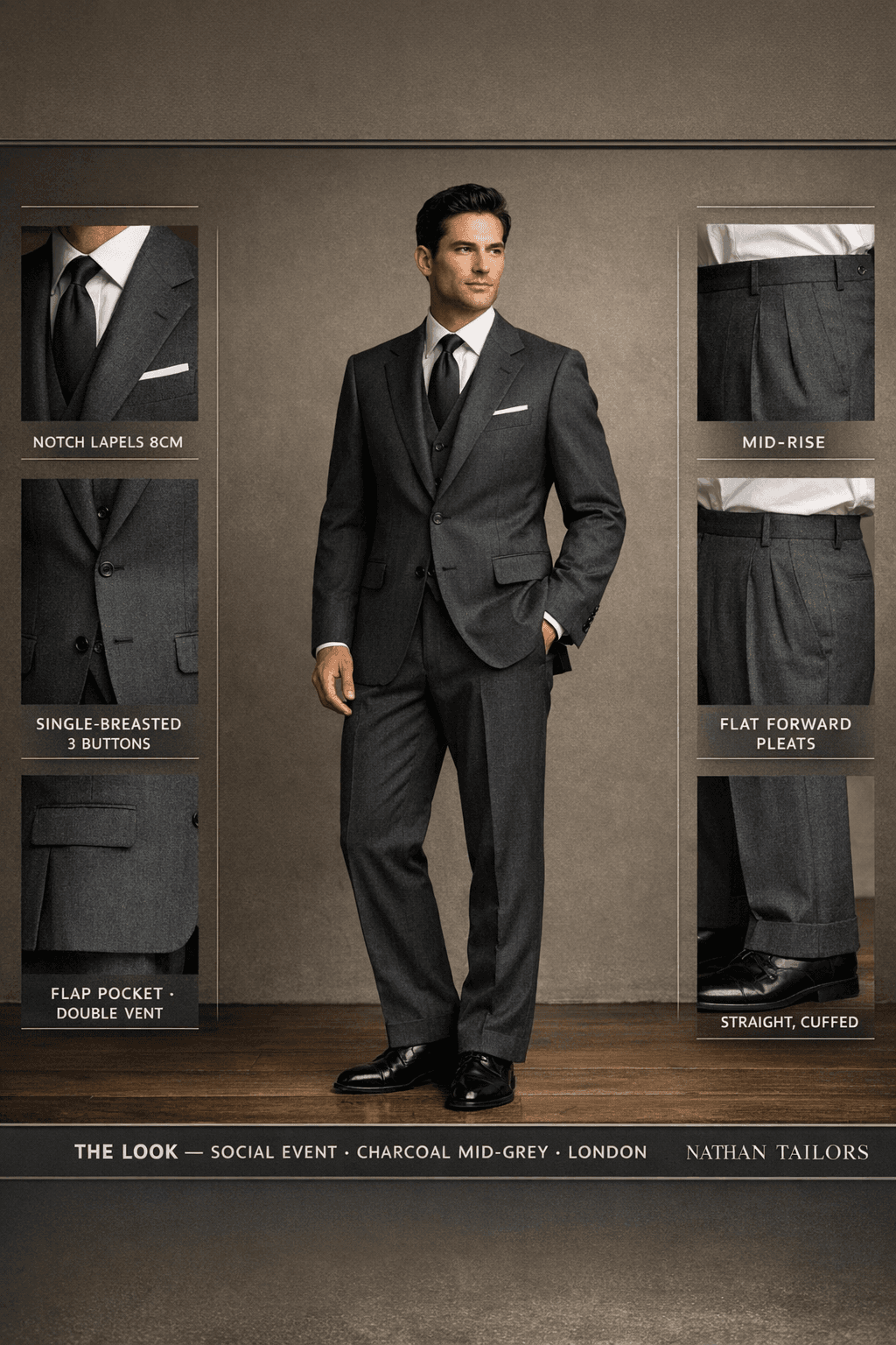 charcoal mid-grey single-breasted notch-lapel online custom suit — designed online at RemoteSuit. Made-to-measure online custom suit available from $109.