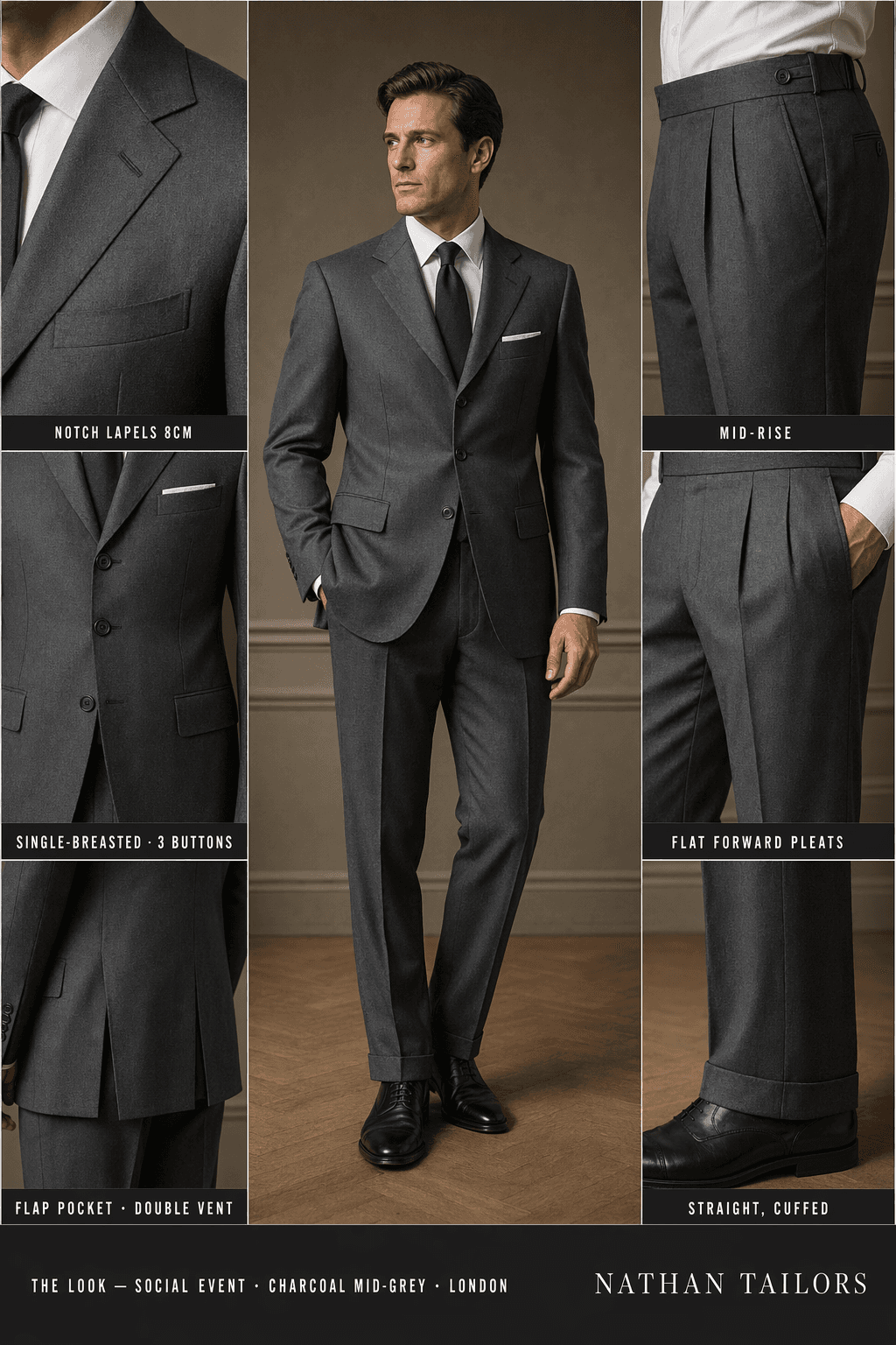 charcoal mid-grey single-breasted notch-lapel online custom suit — designed online at RemoteSuit. Made-to-measure online custom suit available from $109.