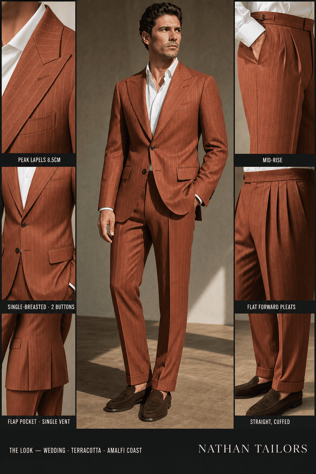 terracotta pinstripe single-breasted online custom suit — designed at RemoteSuit, made to measure online