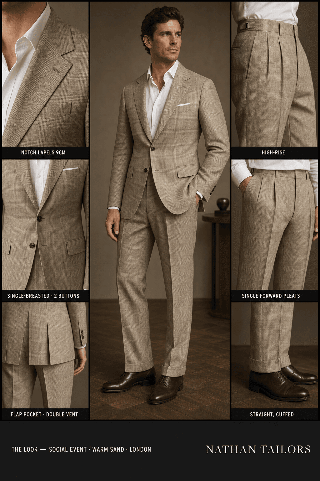 warm sand glen plaid single-breasted notch-lapel online custom suit — designed online at RemoteSuit. Made-to-measure online custom suit available from $109.