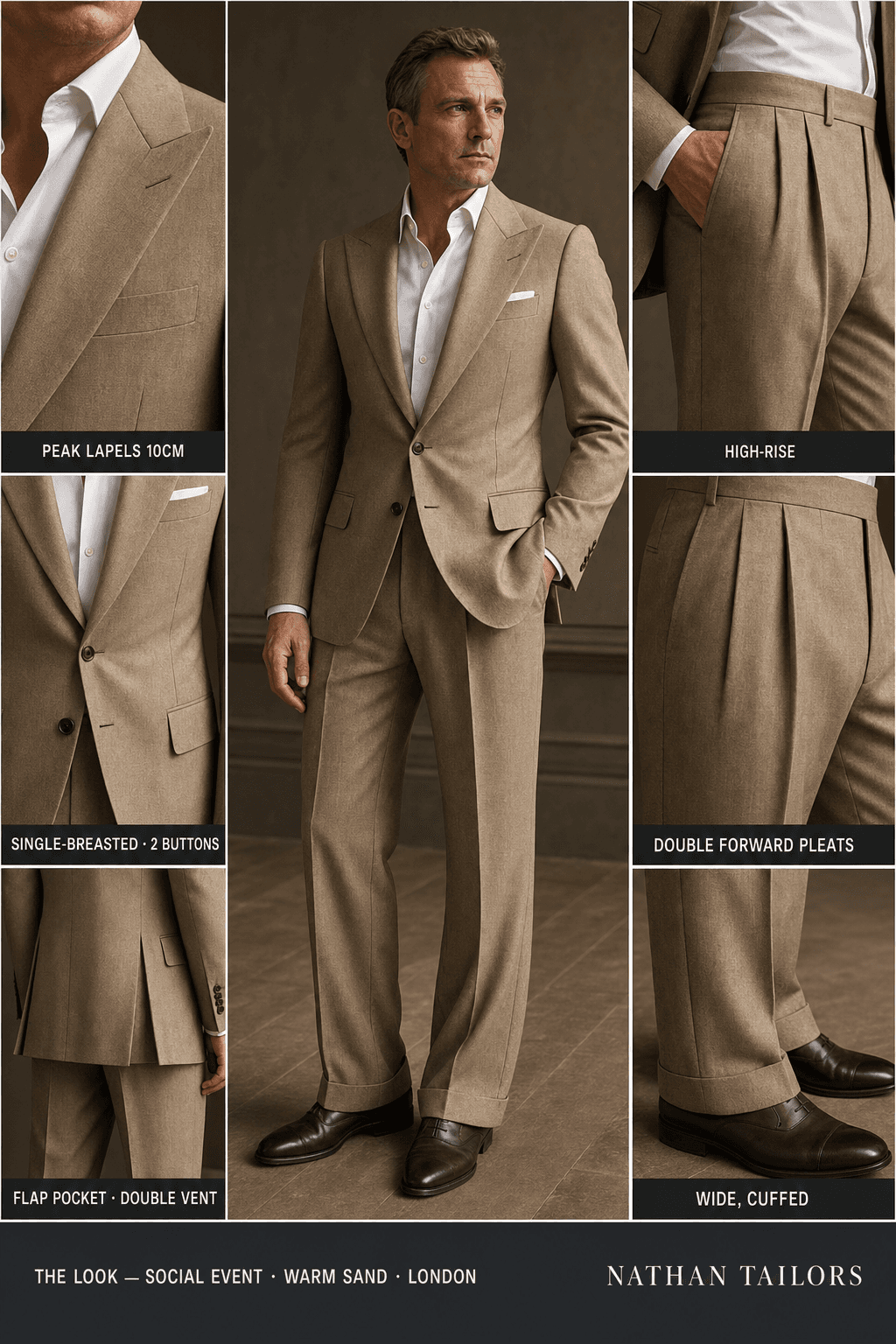 warm sand single-breasted online custom suit — designed at RemoteSuit, made to measure online